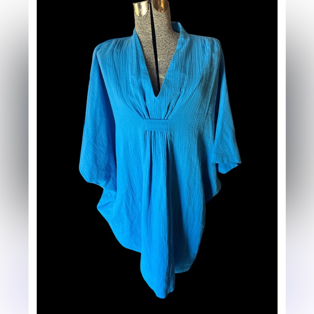 Diamond tea NWT  Blue 3/4 Sleeve kaftan Tunic top